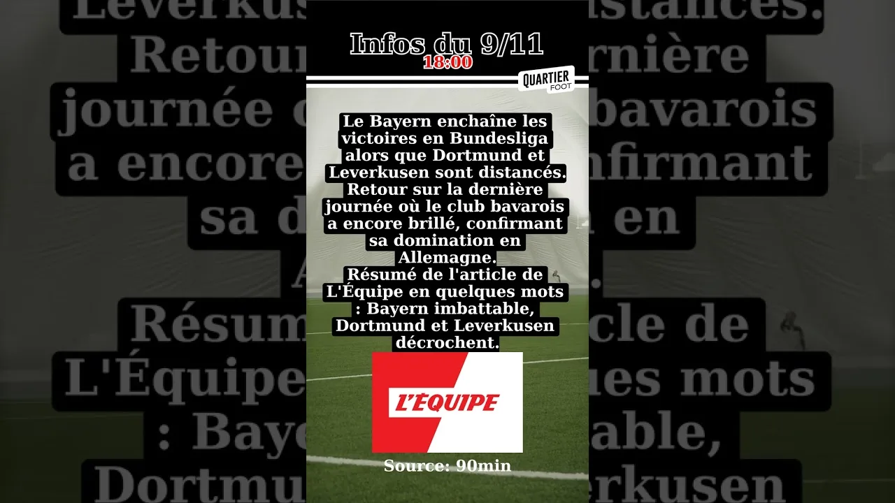« Le Bayern poursuit sa domination en Bundesliga avec une nouvelle victoire, Dortmund et Leverkuse…